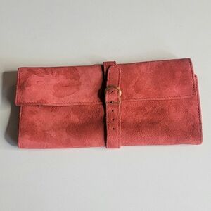 Elegant Coral Suede Clutch